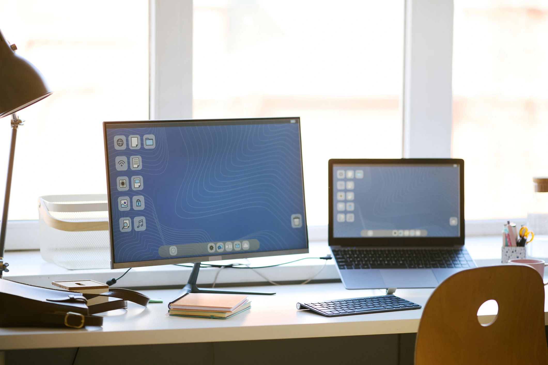 Organised workspace with computer and laptop for administrative support